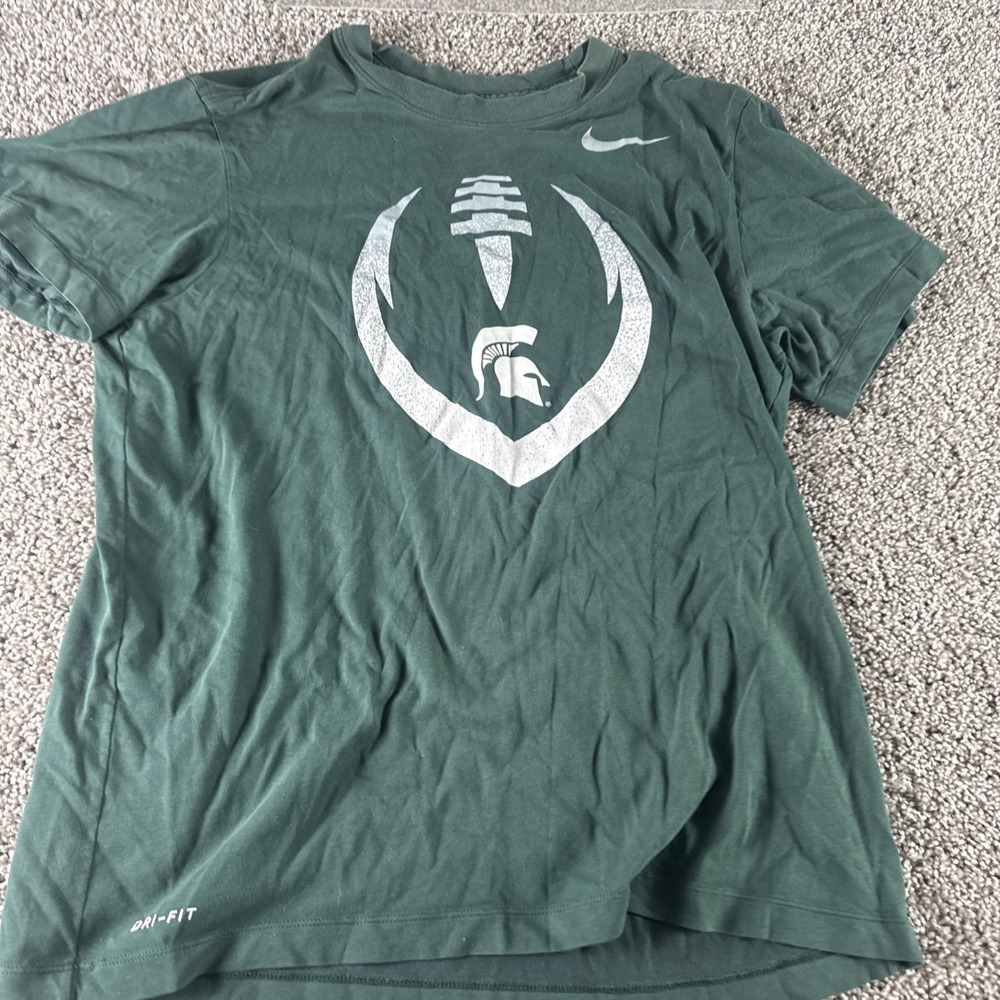 Michigan State Spartans Shirt Mens Small Green Short Sleeve Dri Fit Nike Medium